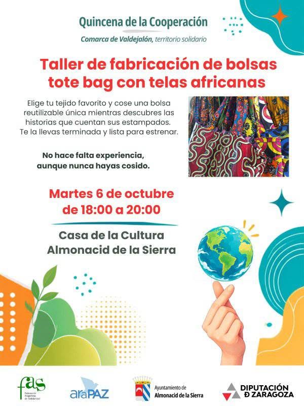 Taller de fabricación de bolsas tote bag con telas africanas – Almonacid de la Sierra